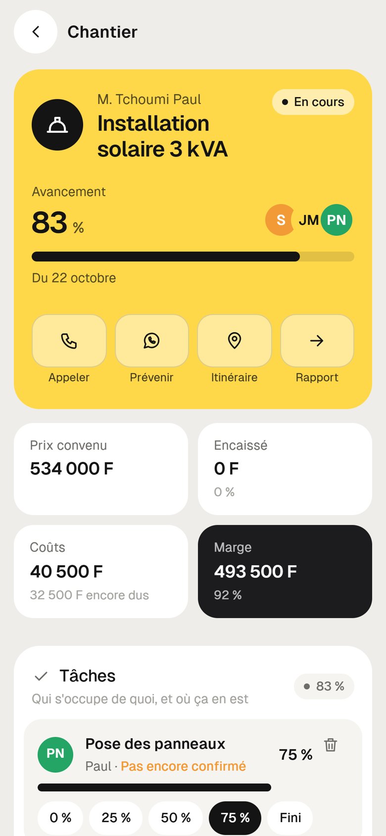 Écran d'un chantier