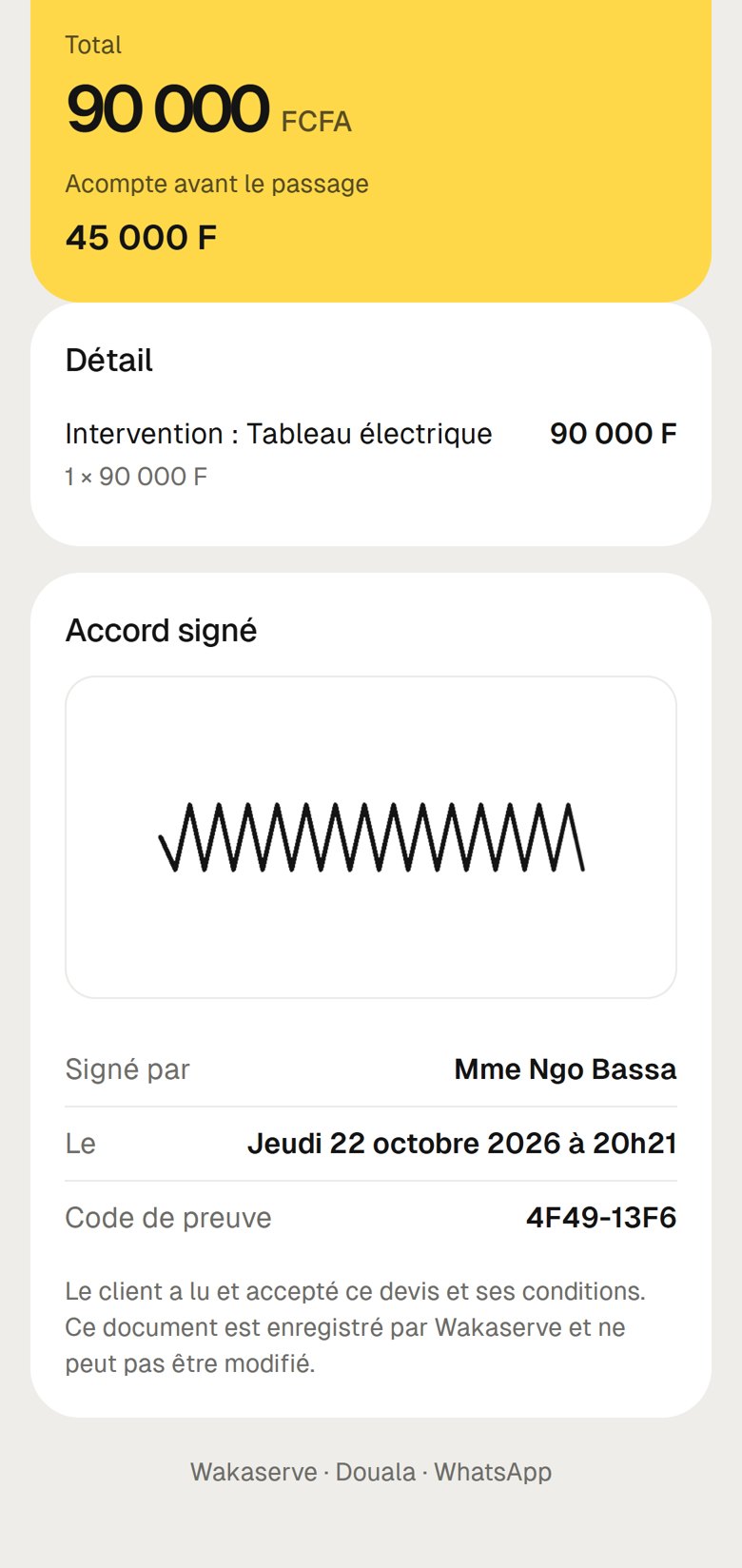 Devis accepté et signé par le client